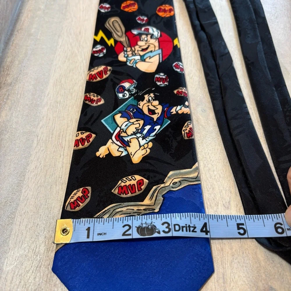 Hanna barbera Black and Blue mens tie Fred Flintstone football‎ basketball 1993